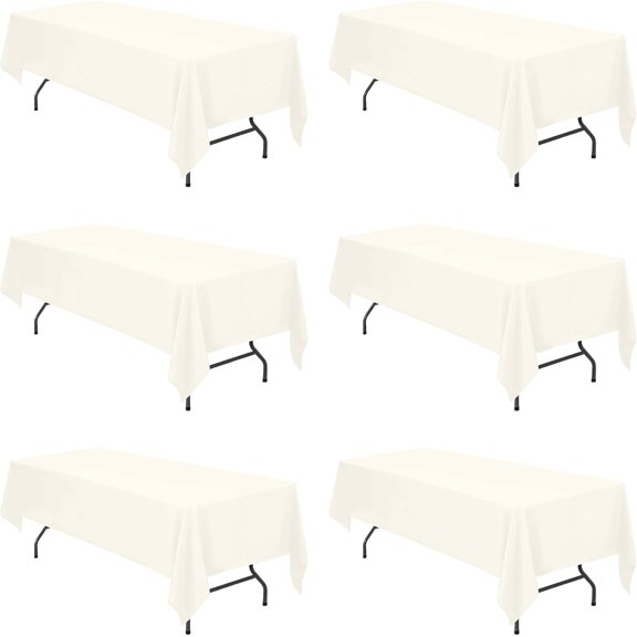 6 Pack Ivory Tablecloths for 6 Foot Rectangle Tables 60 x 126 Inch - 8ft Rectangular Bulk Linen Polyester Fabric Washable Cloth Cover for Wedding Reception Banquet Birthday Party