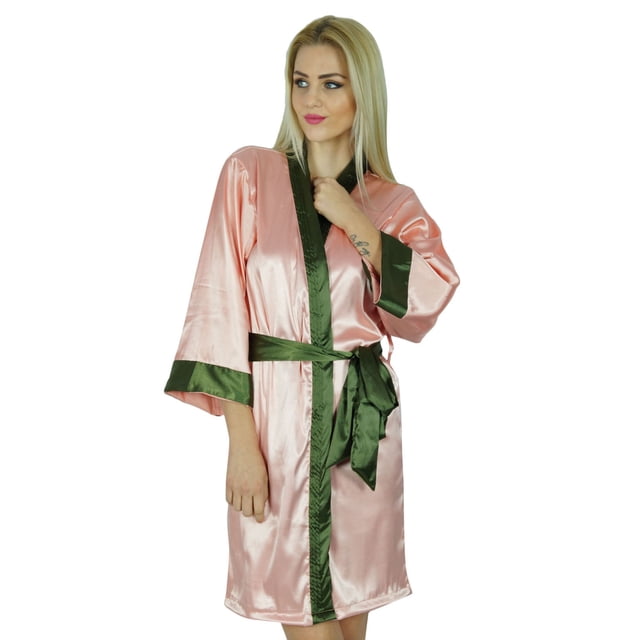 Bimba Women Short Classic Satin Robe Getting Ready Bride Bridesmaid Robes Kimono Sleeve Coverup