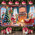 thumbnail image 5 of Christmas Tree Santa's Workshop Banner Gifts Christmas Display Elves Wreath Holiday Backdrop for Christmas Party Holiday Decoration Xmas Event, 5 of 9