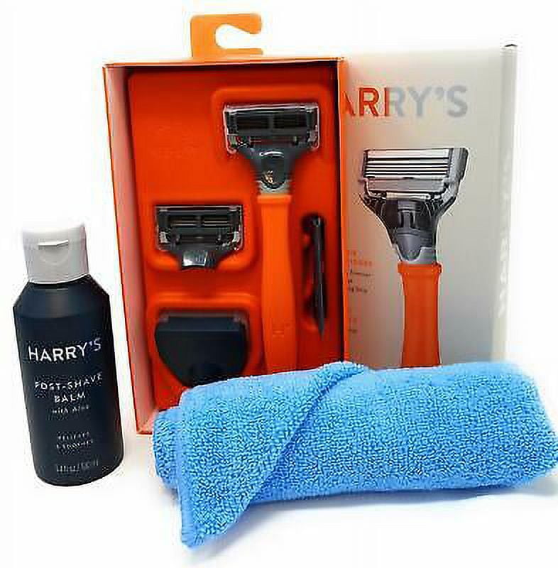 Harry's Razor Handle (Orange) Replacement Cartridges Post Shave Balm and Towel