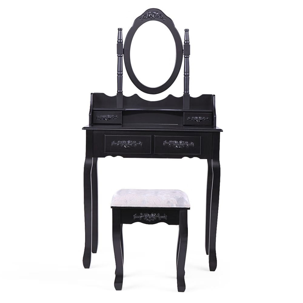 Vanity Table and Chair Set, Makeup Dressing Table with Rotating Mirror