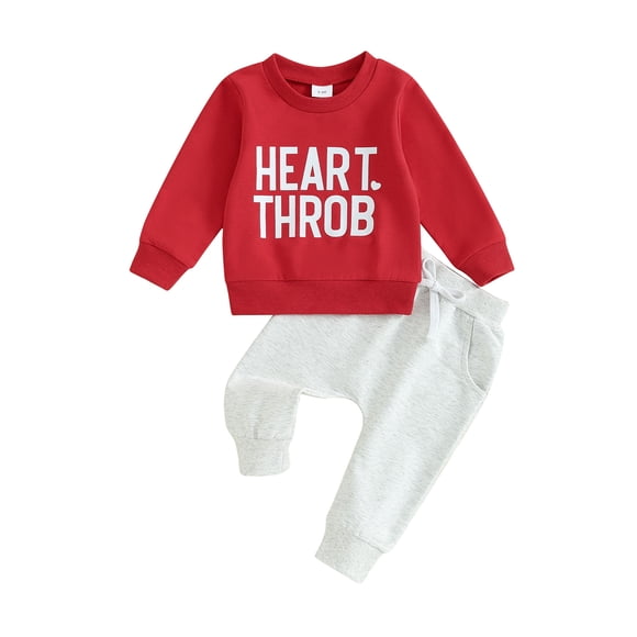 Gupgi 2pcs Baby Valentines Day Outfits Boy Girl Letter Print Pullover + Pants