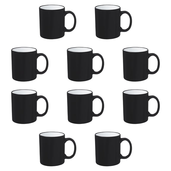 10 Matte Two-Tone Coffee Mugs Set, 11 oz. - Stoneware, Drinkware, Durable, C-handle - White