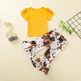 thumbnail image 4 of Odeerbi Kids Leggings Baby Tights Girl Letter Short Sleeve T-Shirt Top Floral Flare Pants Leggings Yellow, 4 of 9