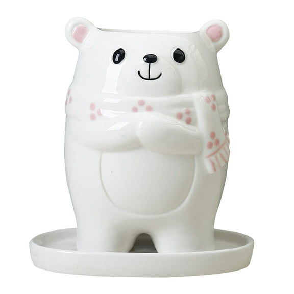 GOOHOCHY  Diy Bonsai Pot Casting Bear Flower Indoor Planter Office White