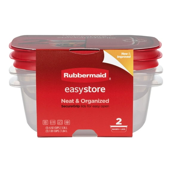 Rubbermaid 4.92- and 7.81-Cup EasyStore Square Containers, 2 Pack, Food Storage Containers, Food Storage Containers with Lids