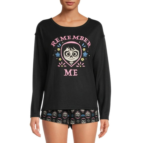 Disney Pixar Coco Women's and Women's Plus Long Sleeve Top and Sleep Shorts, 2-Piece Pajama Set