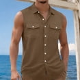 thumbnail image 2 of ZCFZJW Western Cowboy Shirts for Men Casual Sleeveless Tank Tops Lightweight Button Down Collared T-Shirts Trendy Regular Fit Solid Shirt with Double Chest Pockets Brown XXXXXL, 2 of 5
