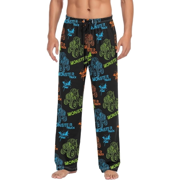 GZHJMY Pajama Pants for Men - Monster Truck Colorful, Loose Thin PJs Lounge Sleep Bottoms with Pockets Drawstring, Pajama Bottoms for Home and Rest, Large