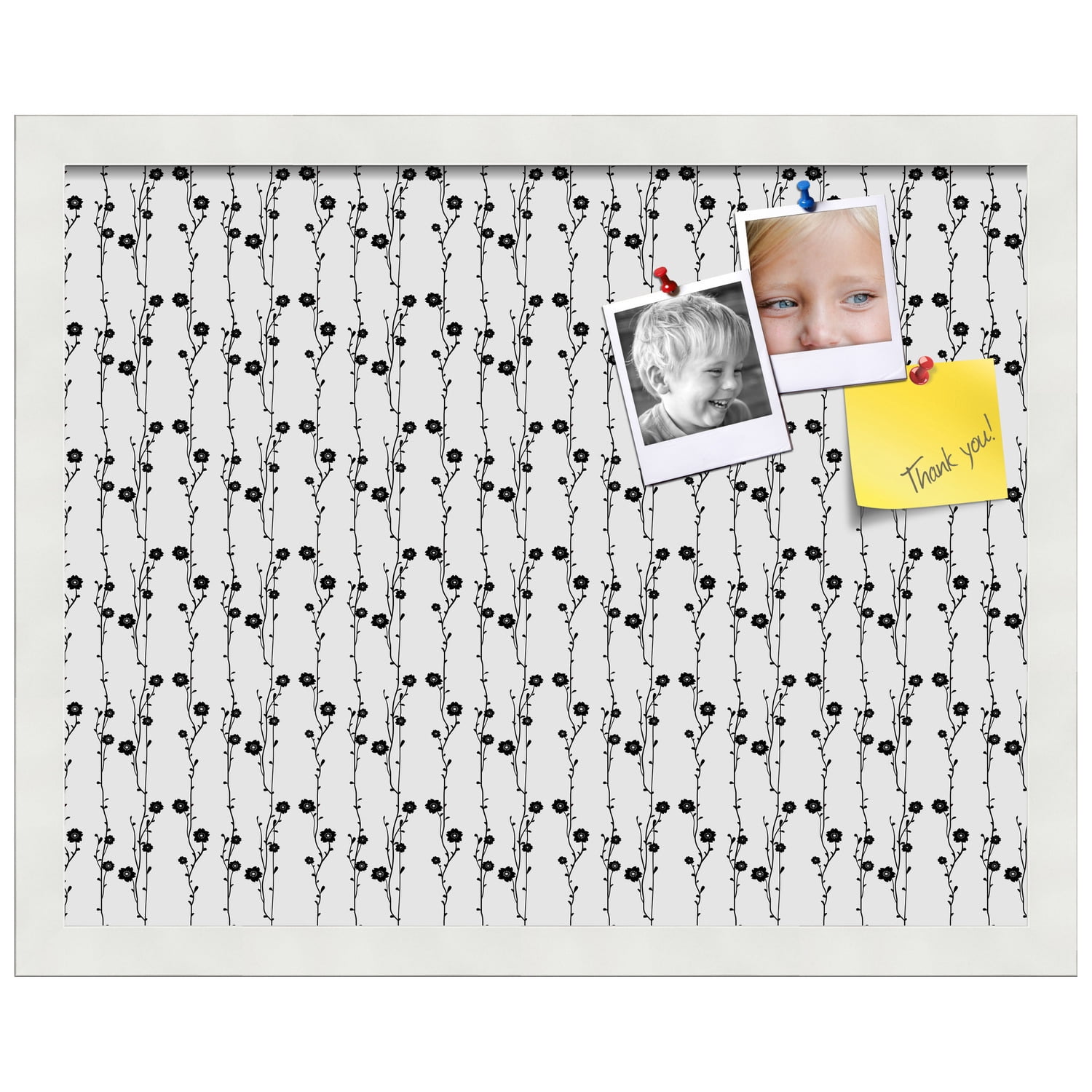 PinPix 19x15 Custom Cork Bulletin Board Floral Design Black Floral Poster Board Has a Fabric Style Canvas Finish, Framed in Floral Design Black Floral, by ArtToFrames (PinPix-207)