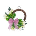 thumbnail image 3 of Vacemry 4Pcs Spring Artificial Tulips Wreath, 13.77 Inch Rattan Bow Wreath with Realistic Fabric Flowers for Front Door Wall Hanging Indoor Outdoor Home Decor Easter Spring Season Decoration, 3 of 9