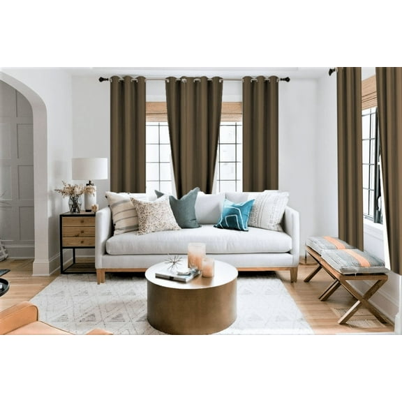 New Luxury Set of 2pc Adam Brown Panels 100% Blackout 3 Layered Darkening Room Energy Efficient Thermal Window Grommets Drape Lined Size 35" Wide X 84" Length Each Panel