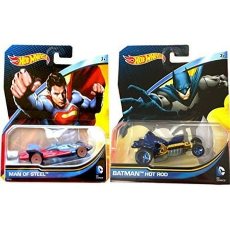 SuperBat - Batman Vs Superman Car Set - Hot Wheels Batbmobile Hot Rod and Man of Steel Character Cars from DC Universe 2015