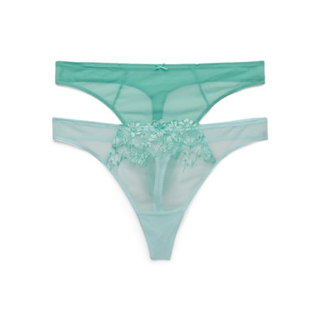 Joyspun Embroidery Mesh Thong Panty  2-Pack  Sizes XS-3XL