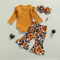 thumbnail image 1 of Mialoley Barboteuse à Manches Longues pour Fille et Pantalon Trompette à Fleurs avec Bandeau, 1 of 9