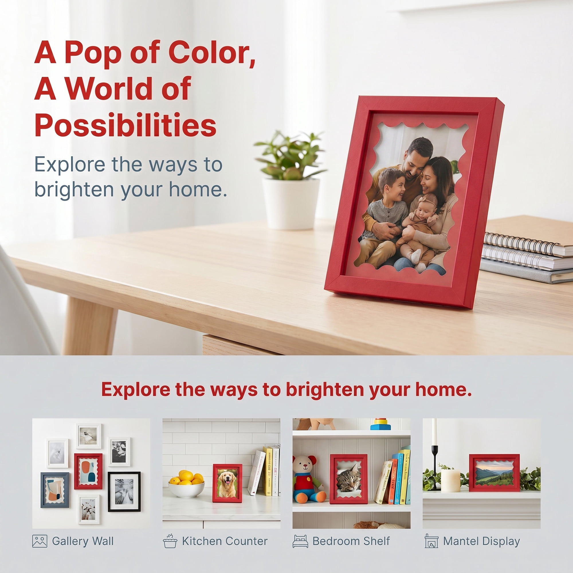 Unique Bargains MDF Wood Cute Wavy Picture Frame Red 5" x 7"