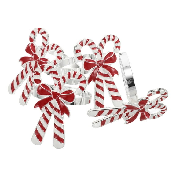 4pcs Christmas Napkin Rings Candy Cane Napkin Holders Metal Serviette Buckle For Christmas Holiday Party Dinner Table Setting Wedding Banquet