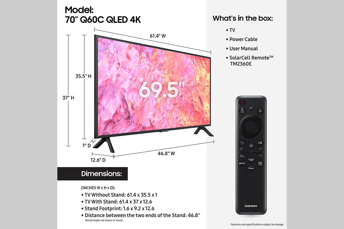 SAMSUNG 70" Class Q60C QLED 4K Smart TV QN70Q60CAFXZA 2023