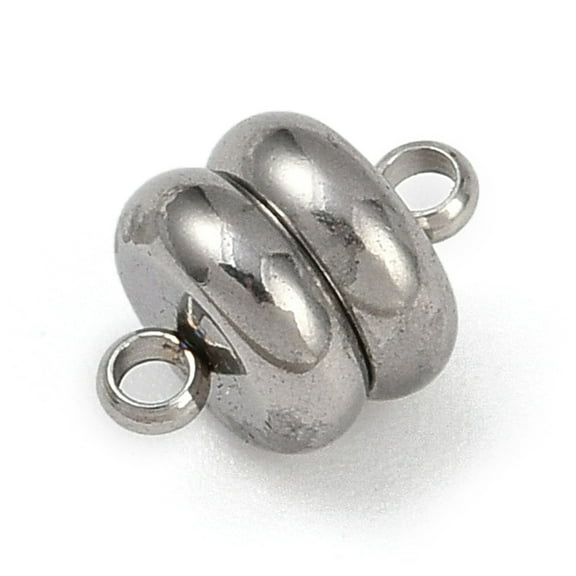 304 Stainless Steel Magnetic Clasps Flat Round Stainless Steel color 9.5x6.5mm Hole: 1.5mm