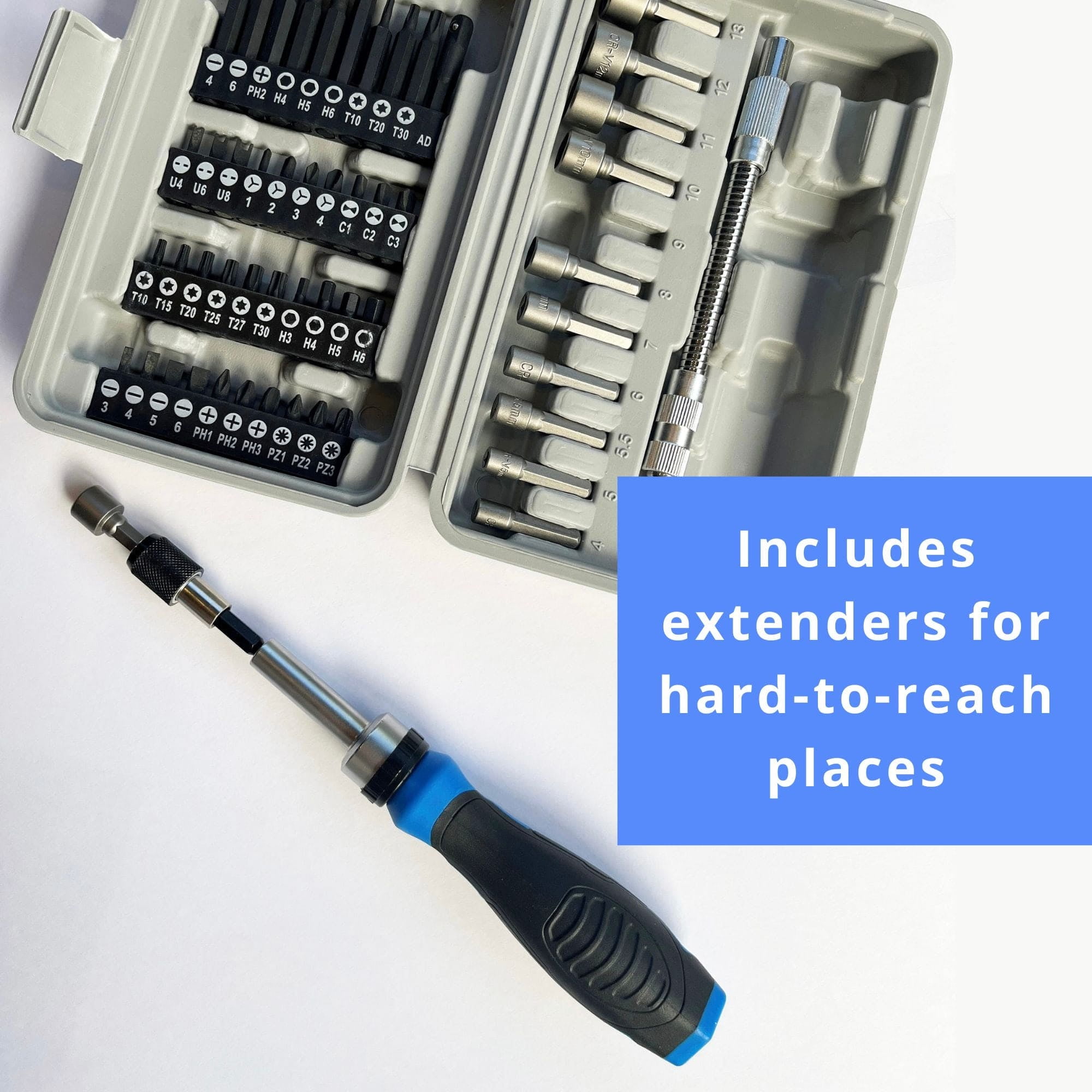 Apollo Tools 54pc 1/4" Screwdriver and  Nut Driver Bit Set - Complete Home Tool Set DT9025 Blue/Gray