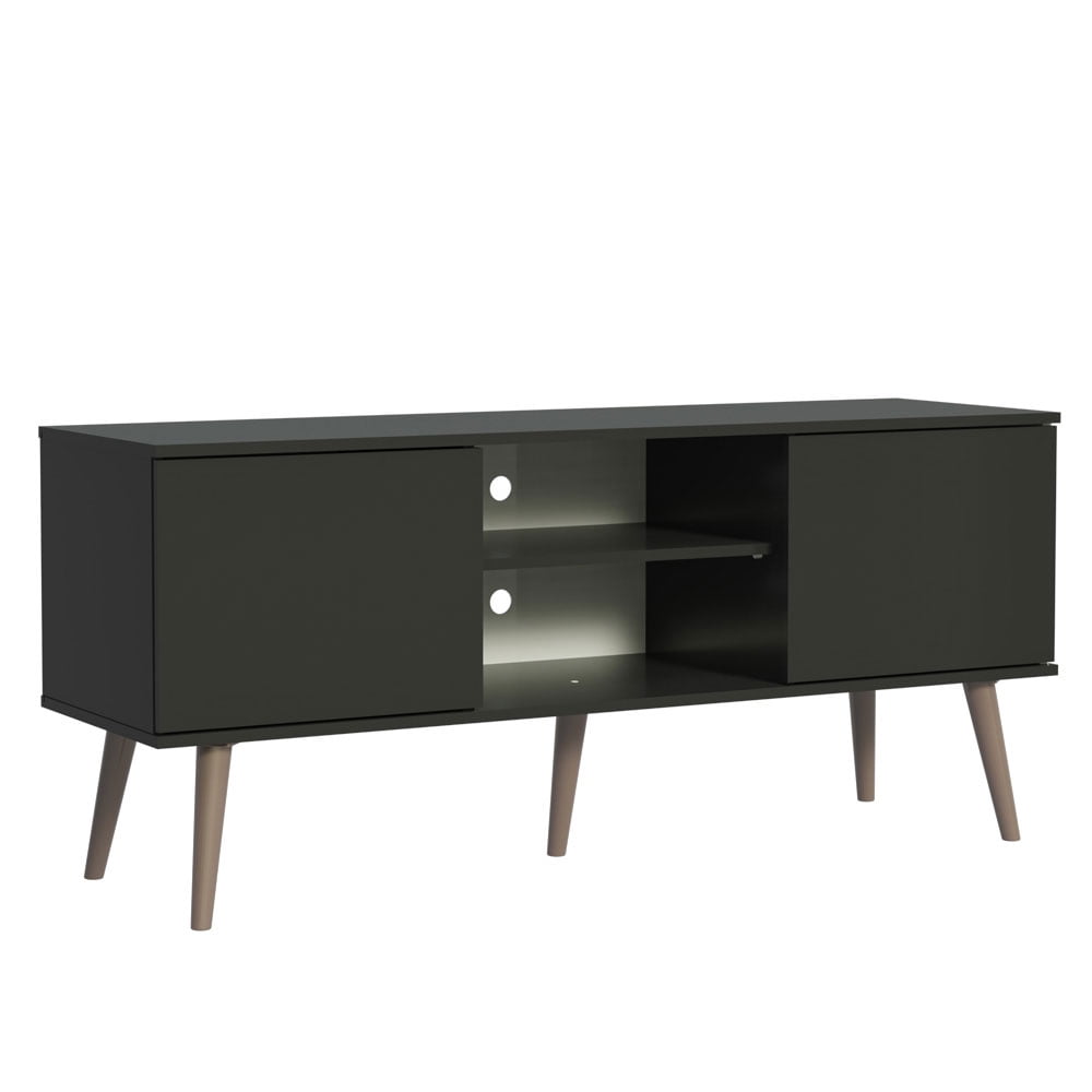 Madesa TV Stand Console with 2 Doors and 2 Shelves with Cable Management for 50, 55 Inch Media Storage Media Console Office Entertainment Center Wooden Television Cabinet - Black