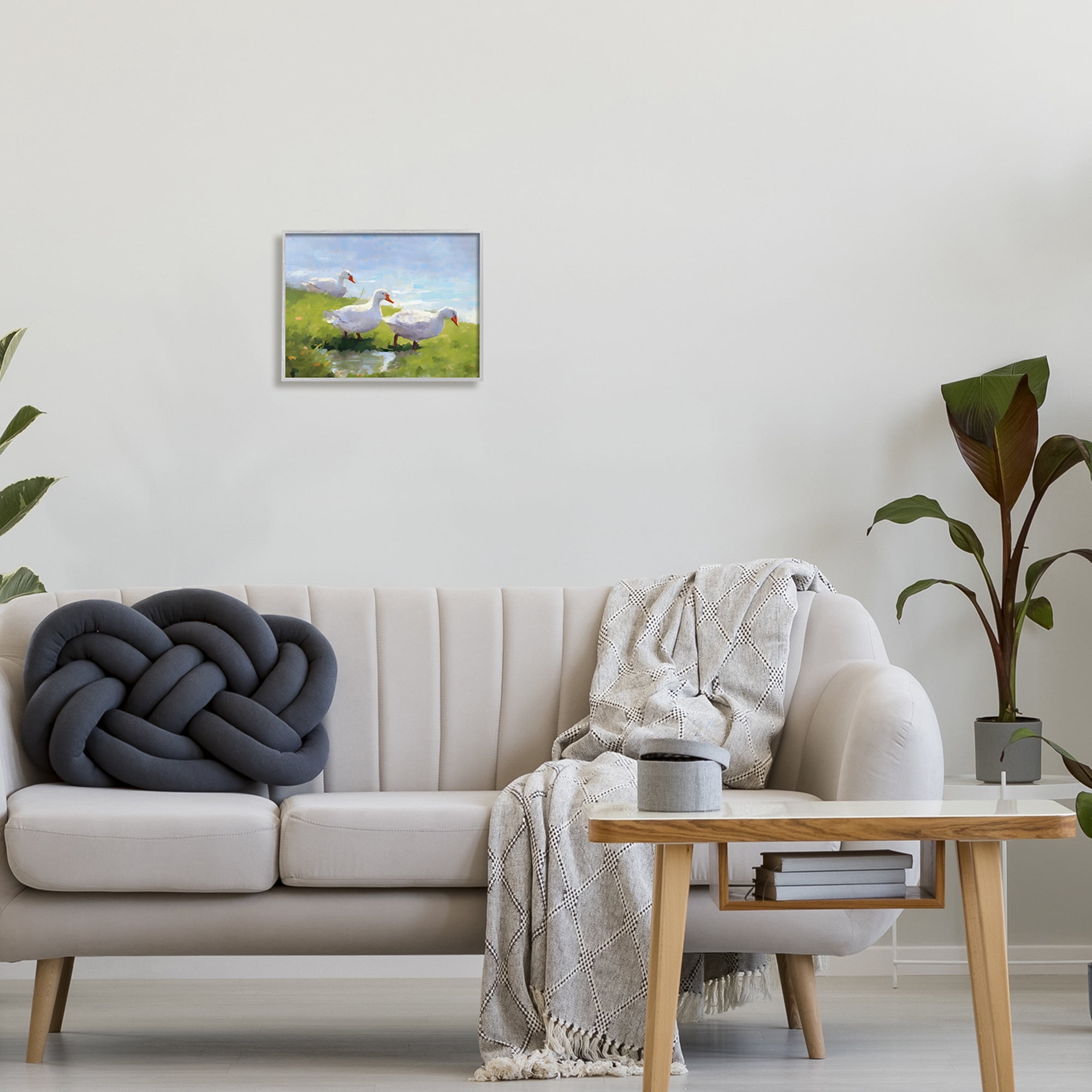 Stupell Industries Three Ducks Landscape Animals & Insects Painting Gray Framed Art Print Wall Art, 14 x 11