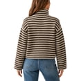 thumbnail image 4 of Striped Zip Up Cardigan Sweaters for Women Stand Collar Long Sleeve Loose Knit Jacket Casual Commuter Fall Winter Sweater Coat Gray S, 4 of 6