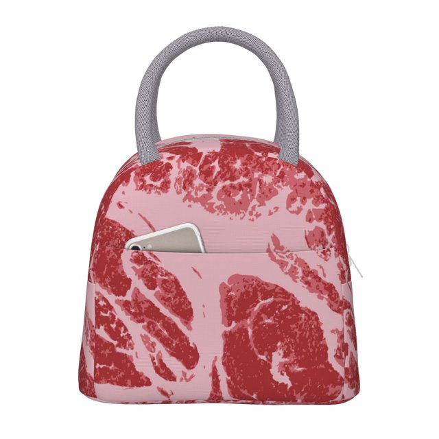 Fotbe Striped Meat Pattern Lunch Bag , Insulated Lunch Box, Small Leakproof Cooler Food Lunch Containers Reusable Lunch Tote Bags