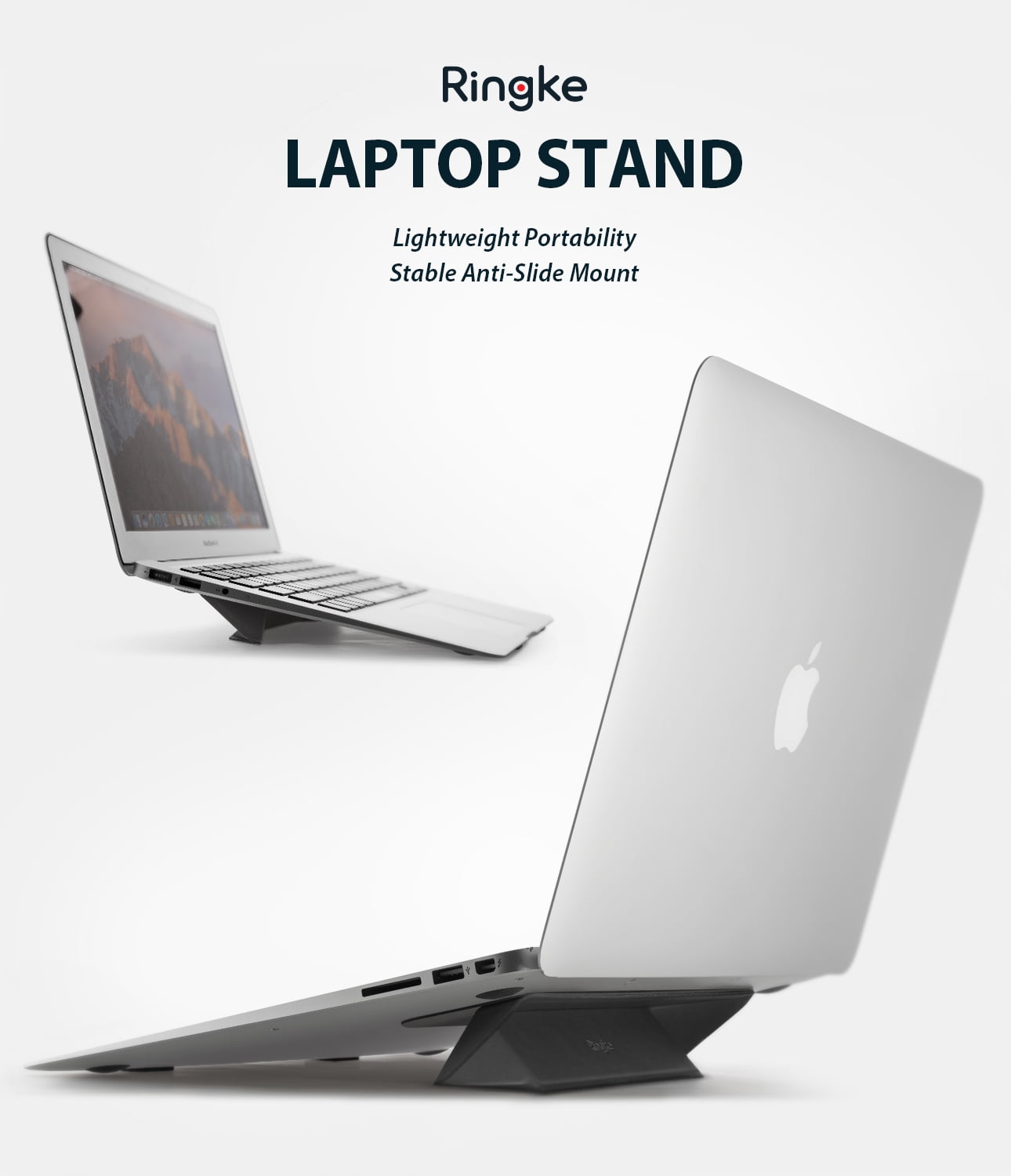 Ringke Laptop Stand [BLACK] Anti-Slide Smart Folding Portable Slim and Weightless Adhesive Stand for Laptop, iPad, Tablet, and More