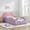 Pink Purple, variant on Twin Size Cloud-Shaped PU Leather Platform Bed with Guardrails, Cartoon Blue&Beige Design & Storage Pocket, No Box Spring Needed, Safety Bed for Bedroom