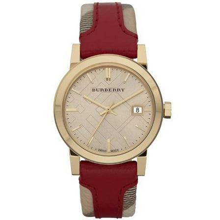 Burberry Women's Heritage Rose Dial Nova Check Leather Watch 34mm BU9111