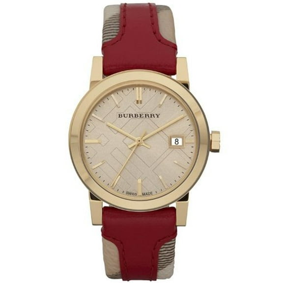 Burberry Women's Heritage Rose Dial Nova Check Leather Watch 34mm BU9111
