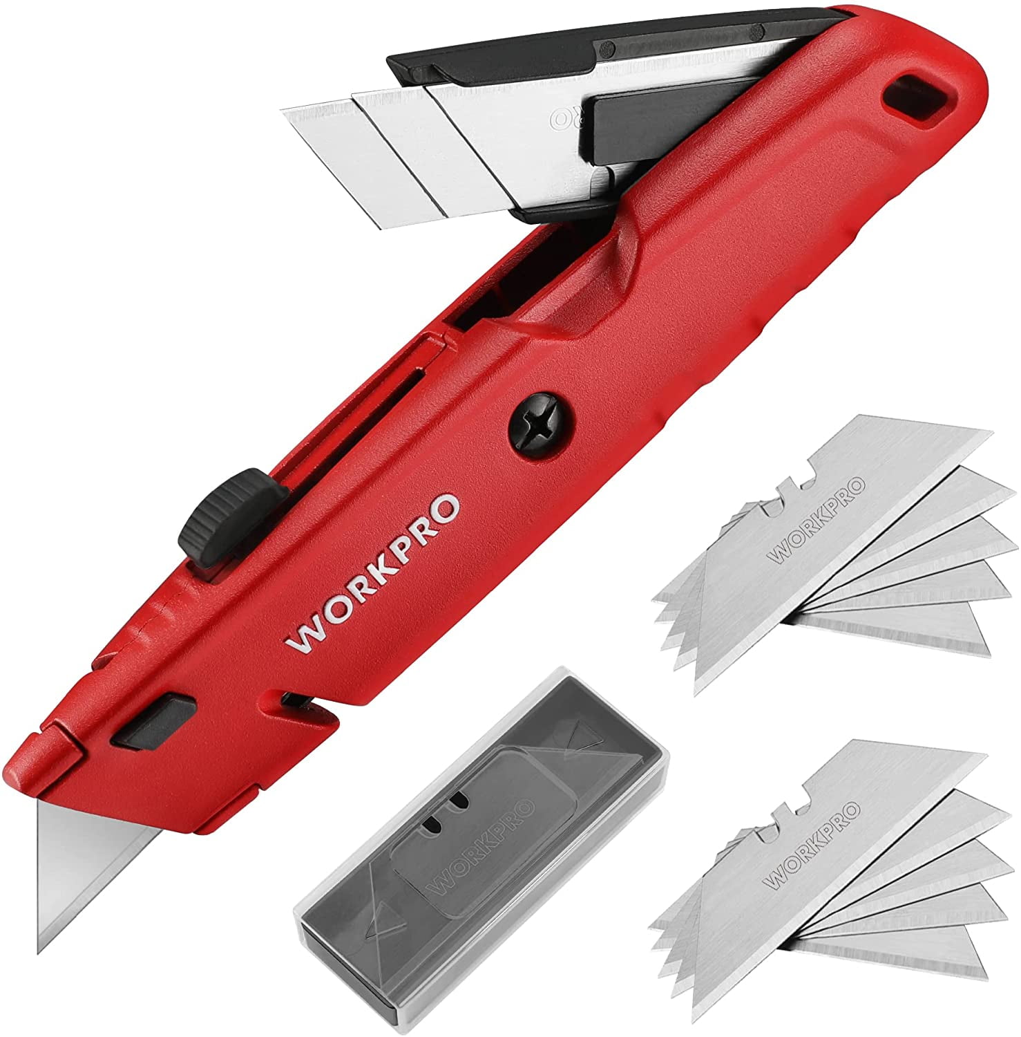[15 Pack] EcoQuality Red Utility Knife Retractable Box Cutter for Cartons, Boxes, Cardboard 18mm Wide Blade Cutter Great for Warehouse, Office, Arts