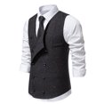 thumbnail image 2 of Men's Tweed Suit Vest Double Breasted Western Herringbone Business Vintage Casual Waistcoat for Groomsman Dark Gray M, 2 of 6