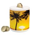 thumbnail image 1 of Tropical Piggy Bank, Tropical Sunset Coastal Theme Beach Coconut Trees Exotic Vacation Picture, Ceramic Coin Bank Money Box for Cash Saving, 3.6" X 3.2", Pale Orange Brown, by Ambesonne, 1 of 4
