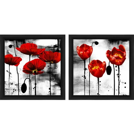 Black and Red Floral Wall  Art  Set of 2 Walmart  com