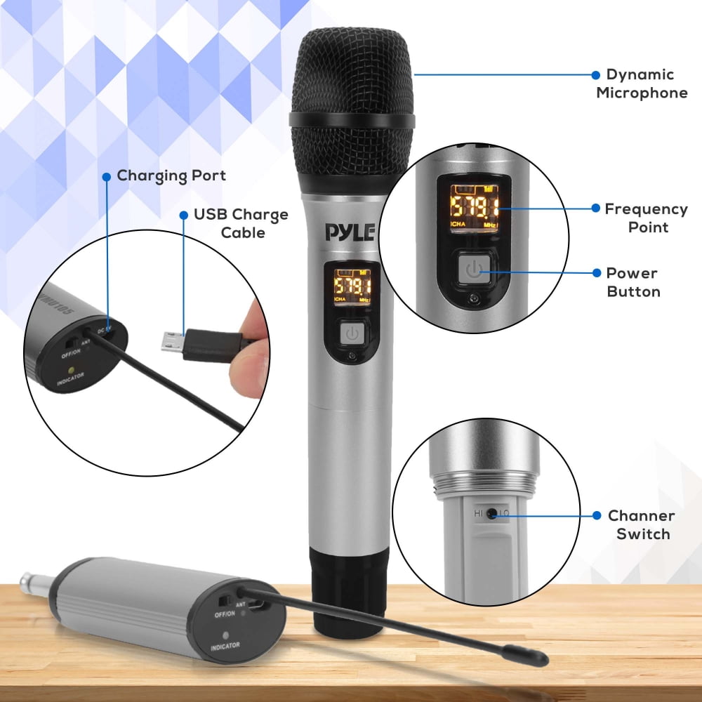 8 Channel Wireless Microphone System - Portable VHF Cordless Audio Mic Set with 1/4" and XLR Output, Dual Antenna, Black & Hosa CMS-110 3.5 mm TRS to 1/4" TRS Stereo Interconnect Cable, 10 Feet