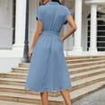 thumbnail image 6 of Summer Saving Under $20 Womens Dresses, Womens Solid-Color Button Short-Sleeved Lapel Casual Belt Pocket Shirt Dress(Light Blue,XXL), 6 of 8