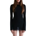thumbnail image 2 of Women Y2k Long Sleeve Backless Mini Dress Black Mesh Bodycon Dress Summer Club Streetwear, 2 of 6
