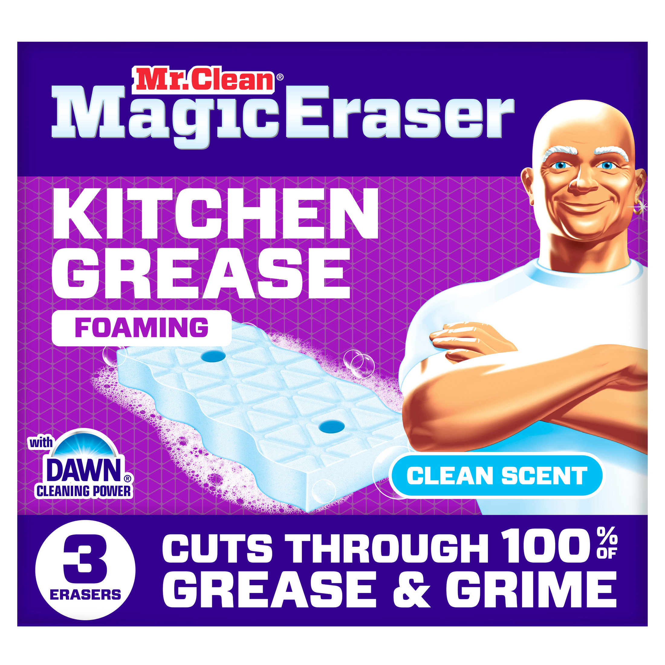Mr. Clean Magic Eraser Sponge, Kitchen Grease, Clean Scent, 3 Count