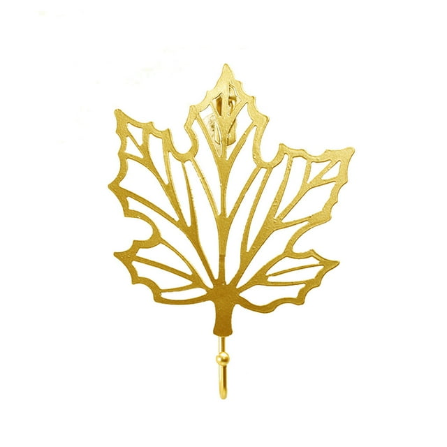 TureClos Wall Storage Hook Leaf Shape Hanging Hook Iron Hanger for Home Decoration, Maple Leaf, Gold