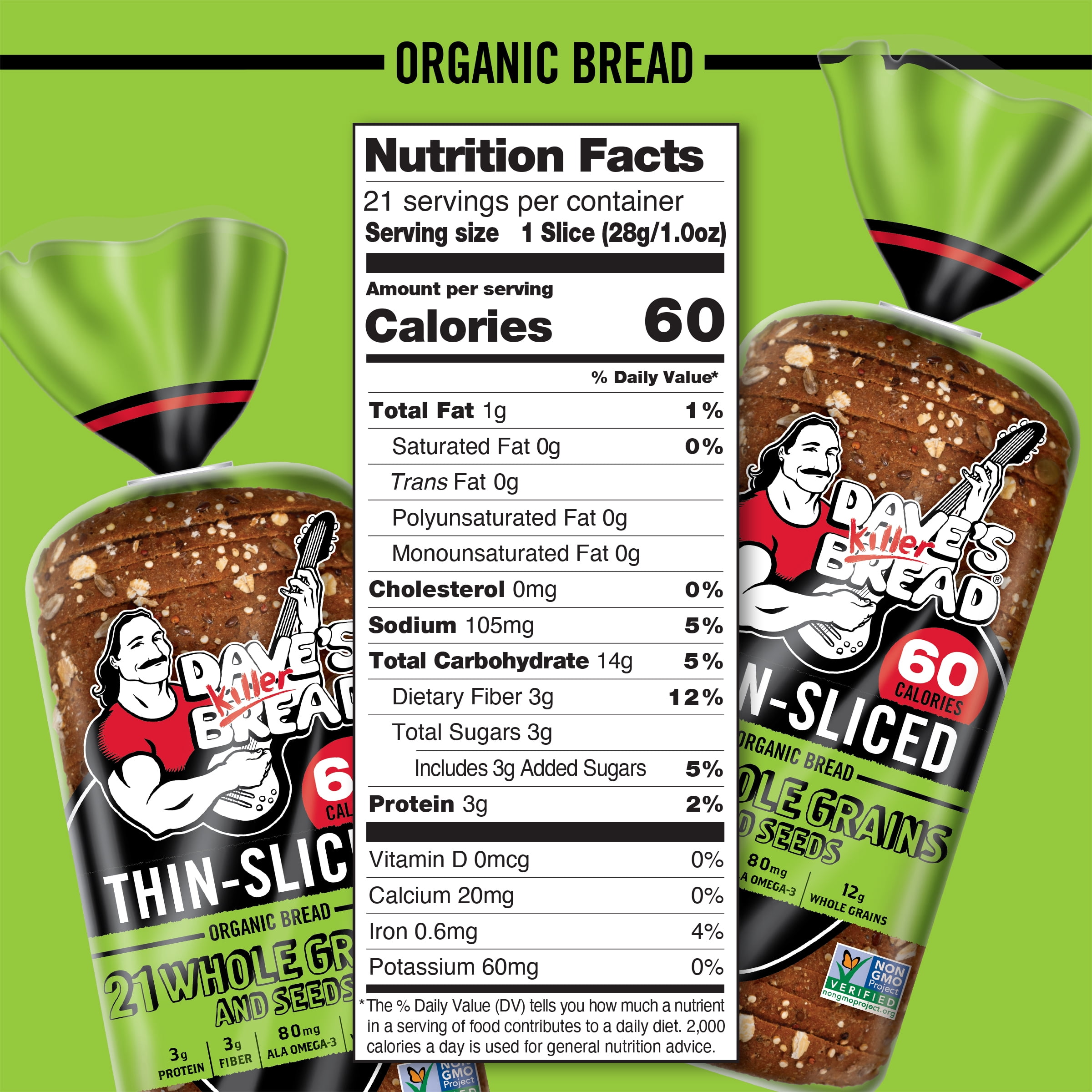Dave's Killer Bread Organic Thin Sliced 21 Whole Grains and Seeds Bread, 20.5 oz