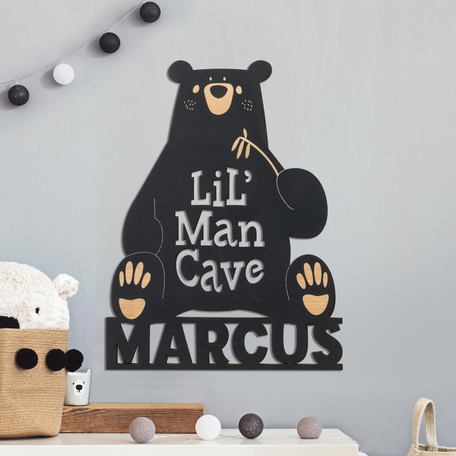 Personalized Lil Man Cave Black Wood Plaque