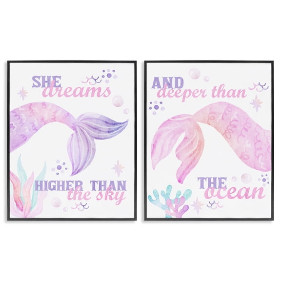 Mermaid Dreams Ocean & Sky 2 Piece Black Framed Giclee Art Set, design by Kim Allen