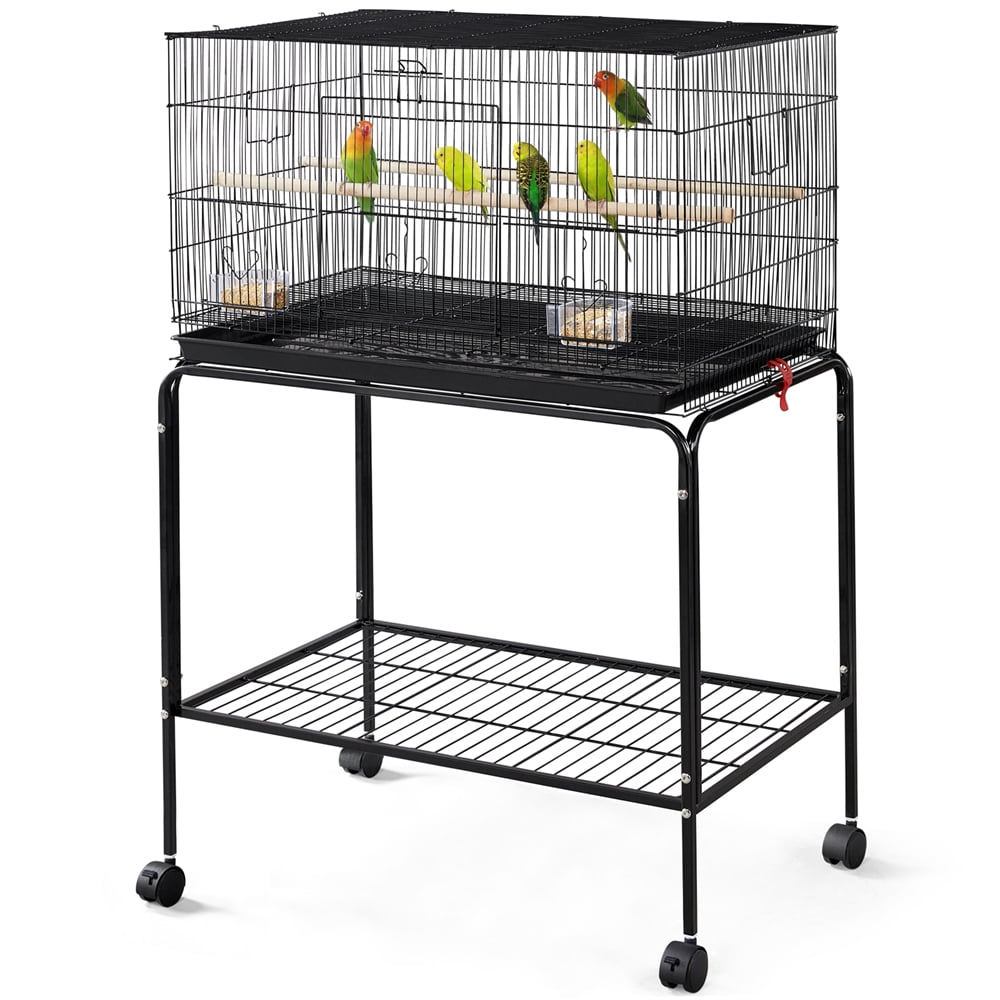 Topeakmart Flight Breeding Bird Cage for Parrots Lovebirds Parakeets with Detachable Rolling Stand White 