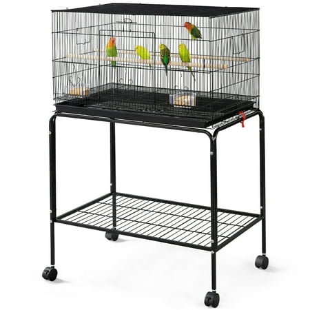 Renwick 47'' Flight Cage with Rolling Stand Slide-out Tray, Black