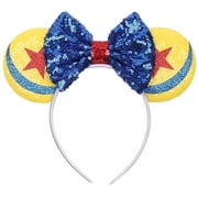 HUOGUO Mouse Ears Bow Headbands, Glitter Party Princess Decoration Cosplay Costume for Girls & Women Blue Medium