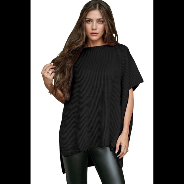 Suéter Holgado de Corta con Hombros Caídos para Mujer, Color Negro, Talla M