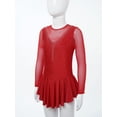 thumbnail image 4 of Doomiva Girls Rhinestone Mesh Spliced Figure Ice Skating Leotard Dress Ballet Tutu Dress Competition Costume Burgundy 12, 4 of 7