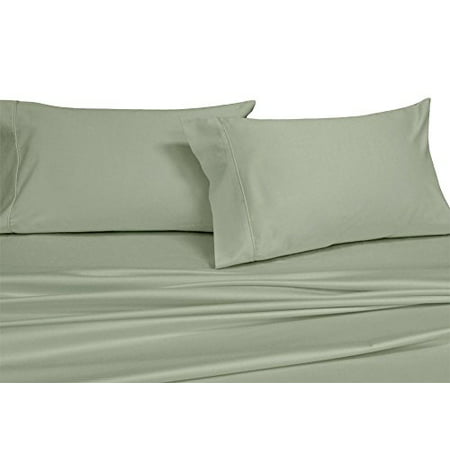 Royal's Solid Sage 250-Thread-Count 4pc Queen Bed Sheet Set 100% Cotton, Superior Percale Weave, Crispy Soft, Deep Pocket, 100%